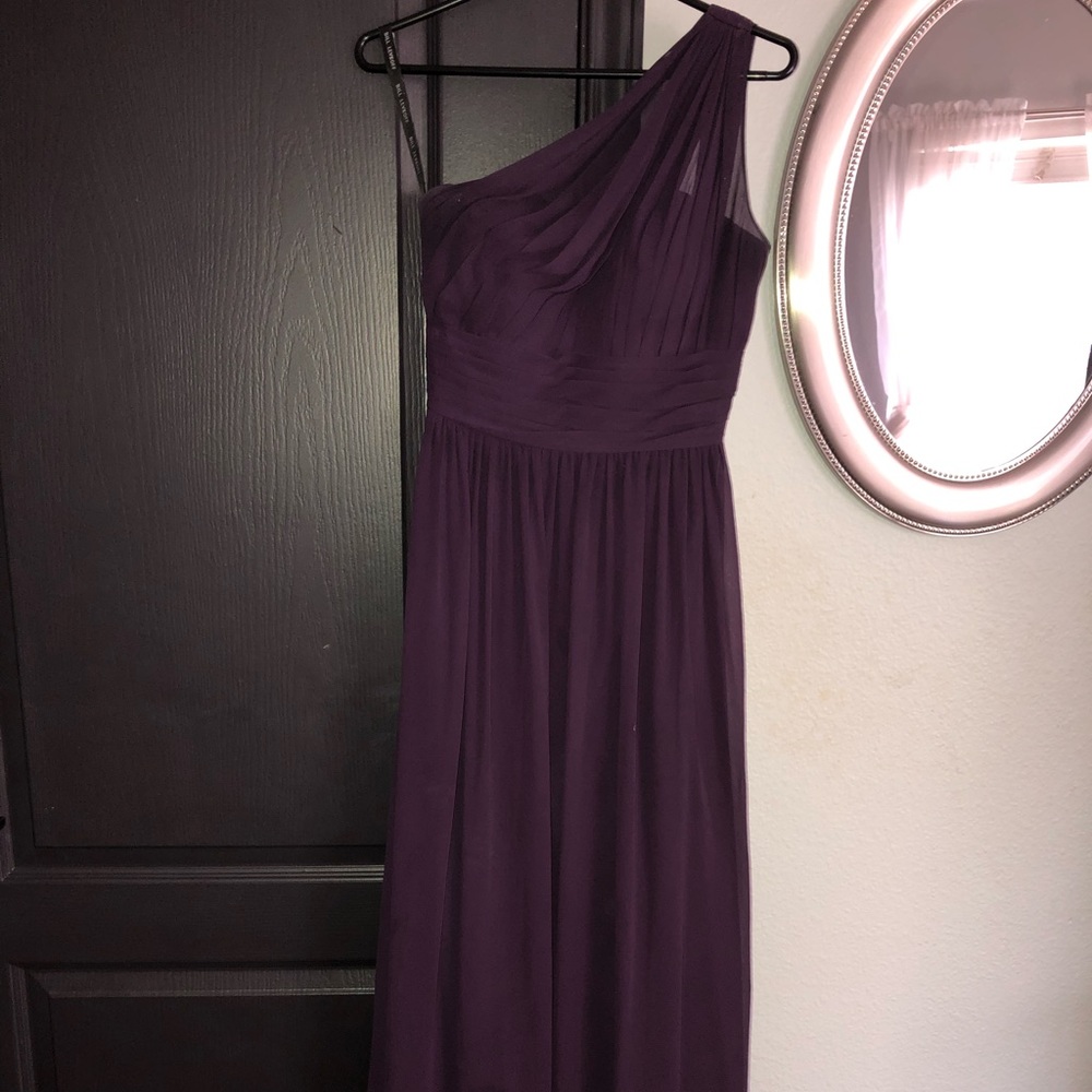 bill levkoff one shoulder bridesmaid dress in plum